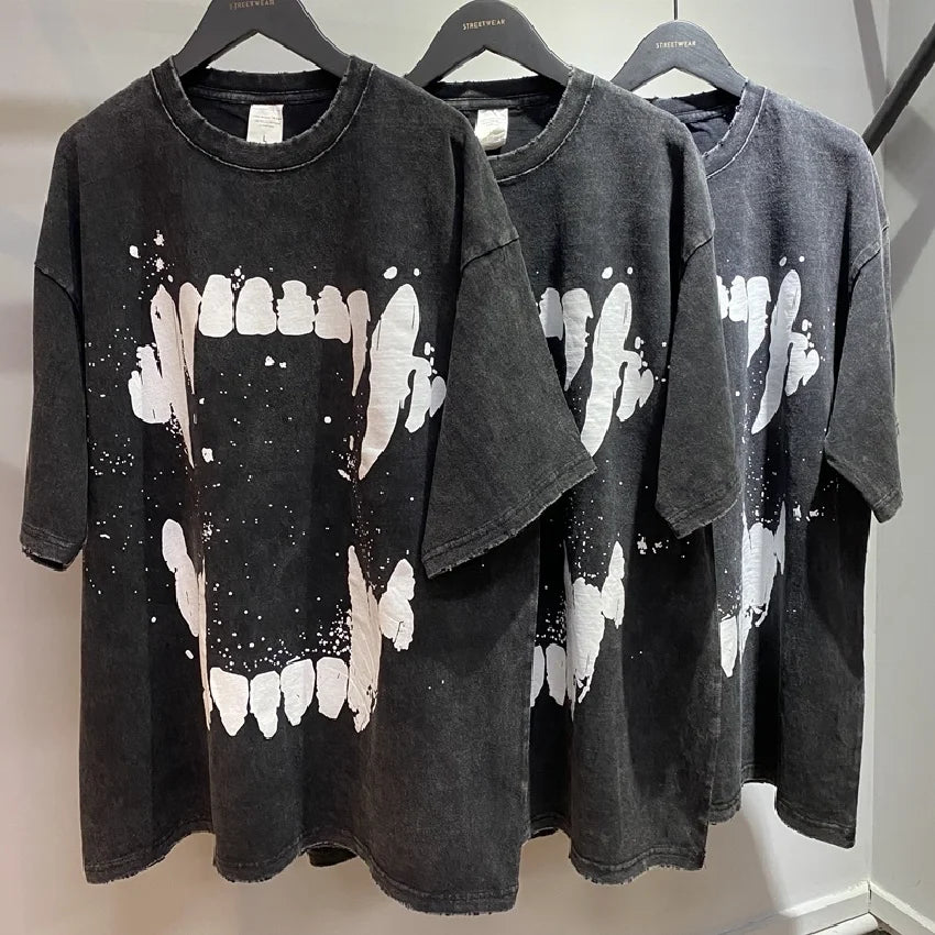Vintage Washed 100% Cotton Tshirt for Men Custom Black Printed Oversized 250g Fabric Weight Solid Pattern Type