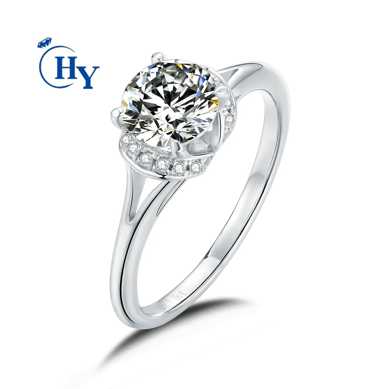 Solid Silver White Gold Plated 4 Claw Round 1ct Moissanite Engagement Ring Women Wedding Bride Bridal Jewelry Moissanite Ring