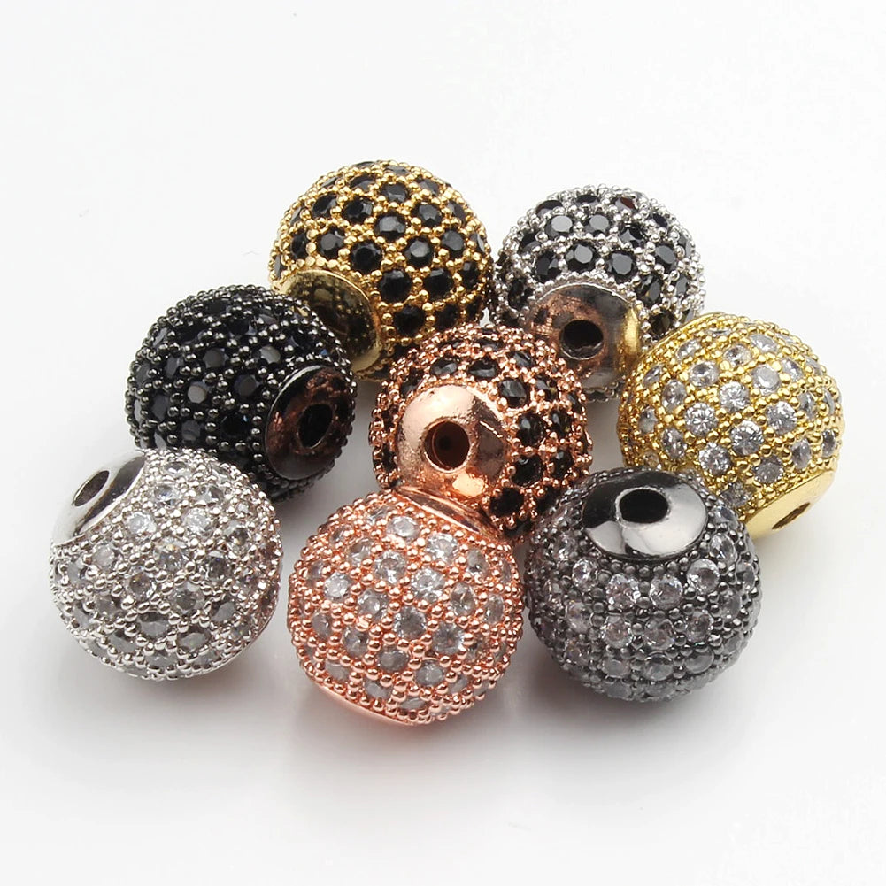 Wholesale 12mm Brass Micro Pave CZ Zircon Beads round Metal Spacer for DIY Bracelet Jewelry Findings & Components