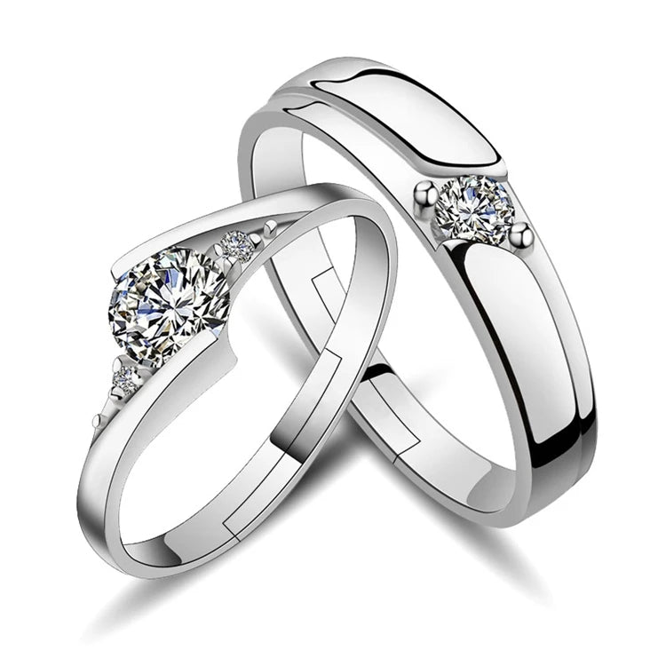 Valentine's Day Gift 925 Silver Plated Crystal Zircon Men Women Couple Lovers Adjustable Wedding Engagement Bands Rings Jewelry