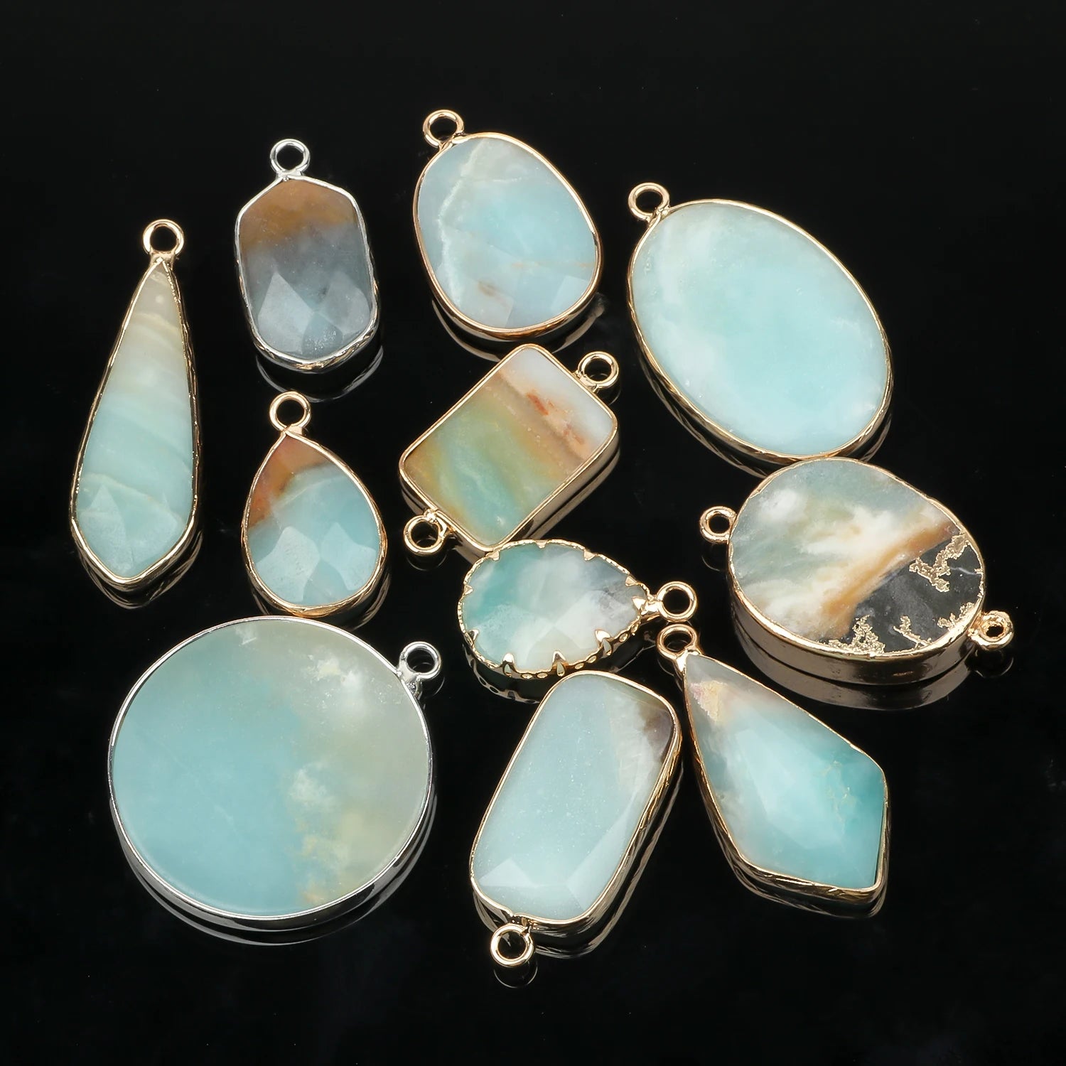 Light Blue Round/Oval Shape Natural Stone Gem Amazonite Unisex Fashionable Necklace Charm Pendant for DIY Jewelry Accessories