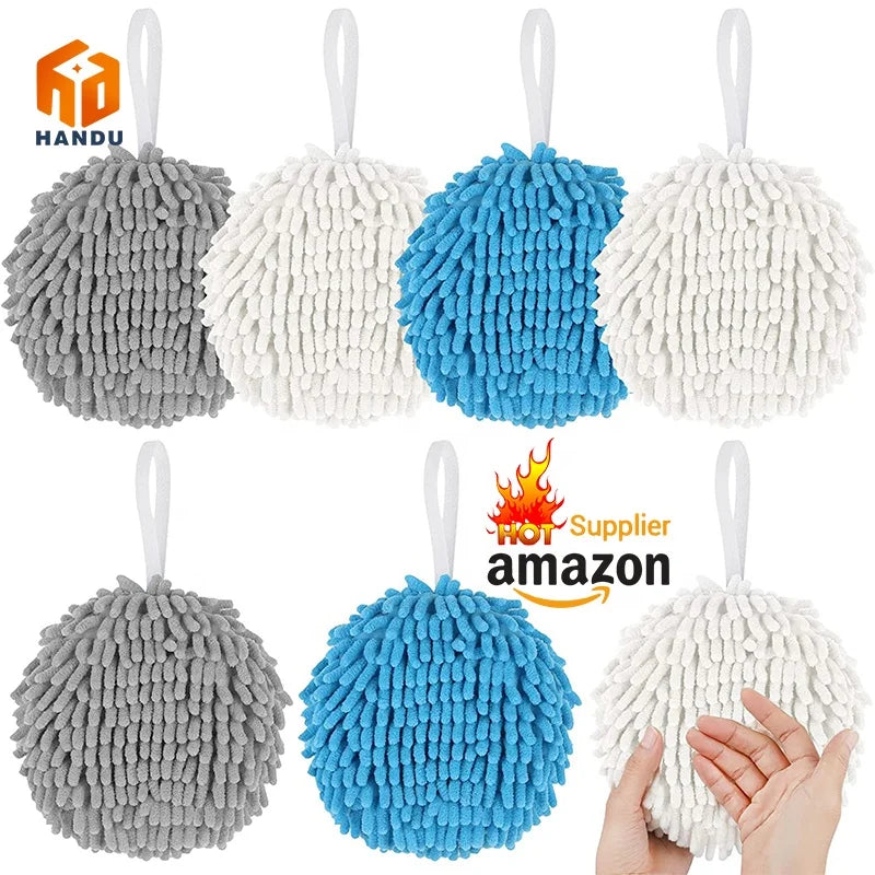 Microfiber Hand Towels Double-Sided Hanging Ball Chenille Quick Dry Absorbent for Kitchen Bathroom Spa Home Cleaning
