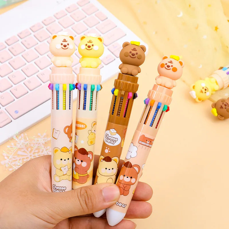 Wholesale Stationery Creative 10 Color Ink Cute Cartoon Sweet Bear Animal Ball Pen for Kids