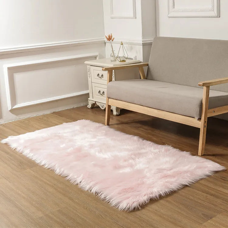 High Pile Soft Faux Fur Rug Pink Suede Sheepskin Sofa Cushion Wool Carpet for Girls Room Bedroom Living Room Hallway Home Decor