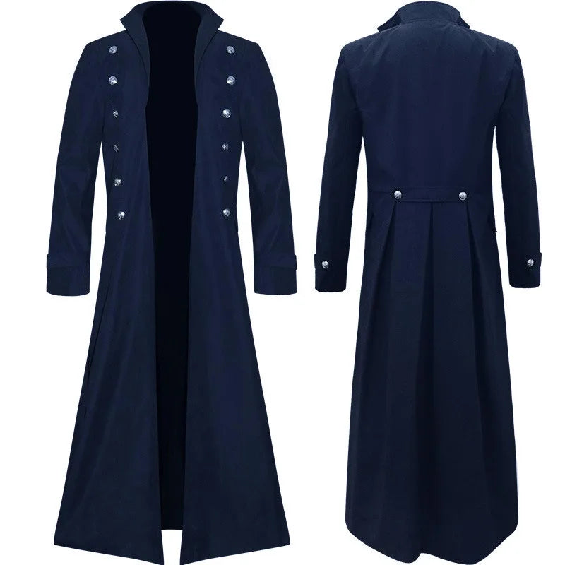 Men Gothic Trench Medieval Steampunk Retro Style Long Jackets Double-breasted Solid Men's Vintage Long Jackets