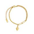 Chris April in Stock 316L Stainless Steel Simple PVD Gold Plated Bohemian Rhombus Stitching Round Bead Bracelet