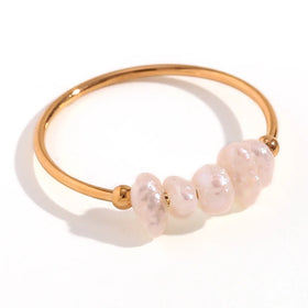 Fashion Jewelry Rings Jewelry Hypoallergenic 18K Gold Plated Stainless Steel Elegant Ring Freshwater Pearl Ring for Women
