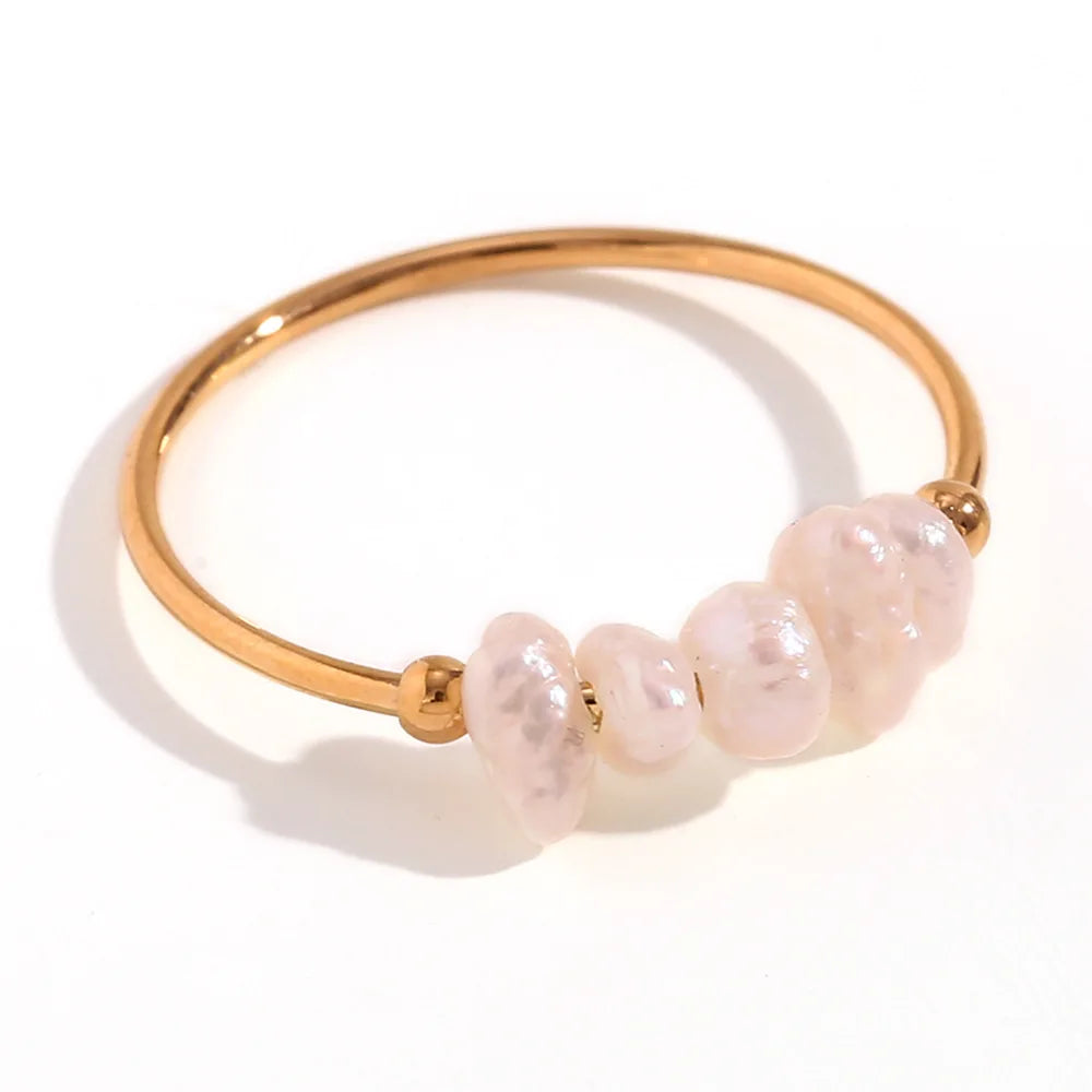 Fashion Jewelry Rings Jewelry Hypoallergenic 18K Gold Plated Stainless Steel Elegant Ring Freshwater Pearl Ring for Women