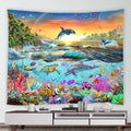 Custom Psychedelic Aubusson Sea Animals Fish Turtle Dolphin Print Pattern Tapestry 100% Polyester Home Living Room Bedroom Wall