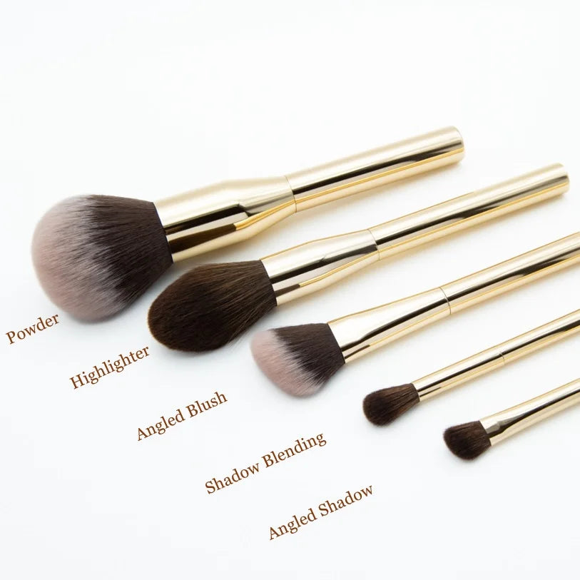 Best Selling 5pcs Private Label Professional Vegan Luxury Gold Ferrule Golden Metal Handle Face Makeup Brush Set