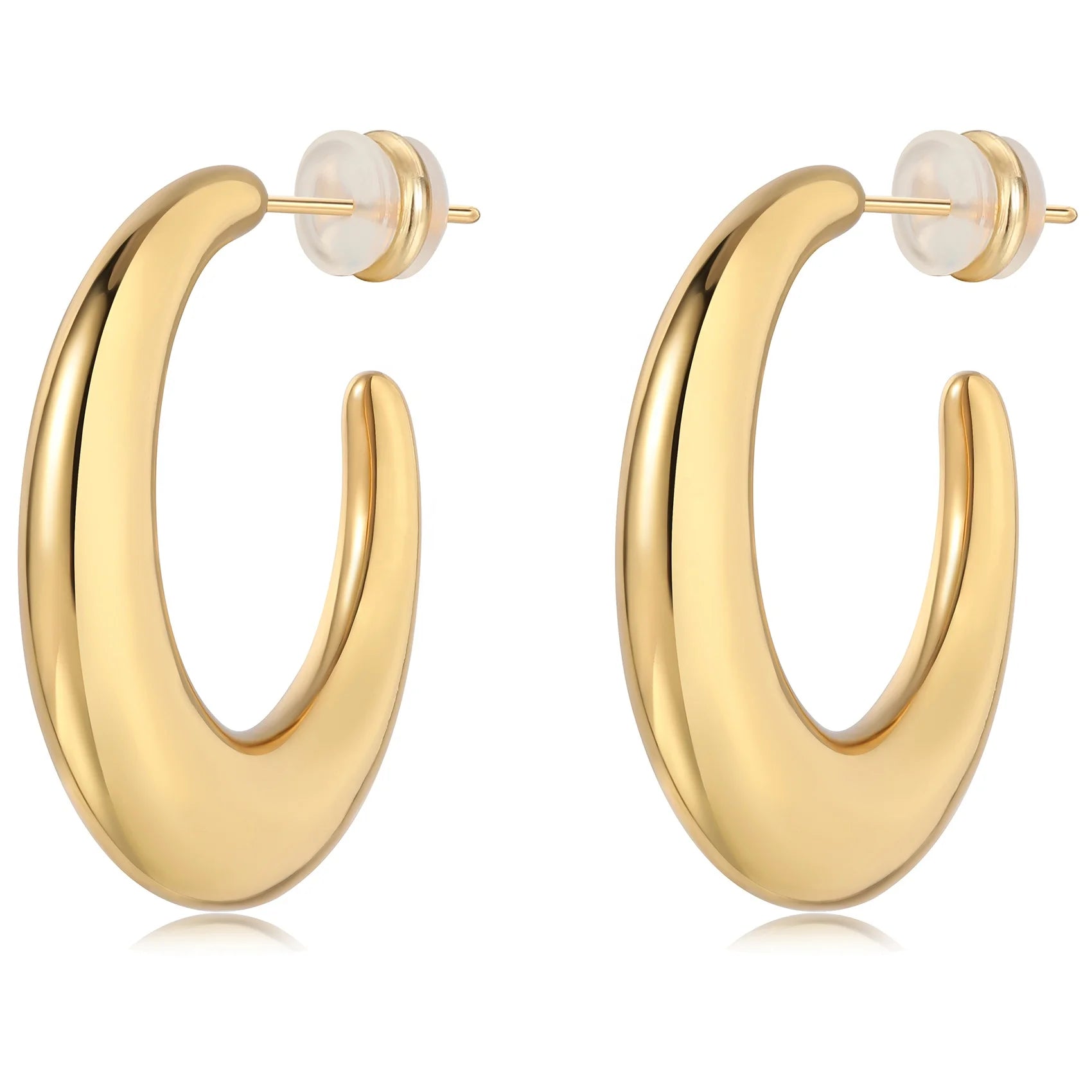 New Brass Gold-Plated Shiny Plain Circle C-Shaped Hoop Earrings for Women Jewelry Customized