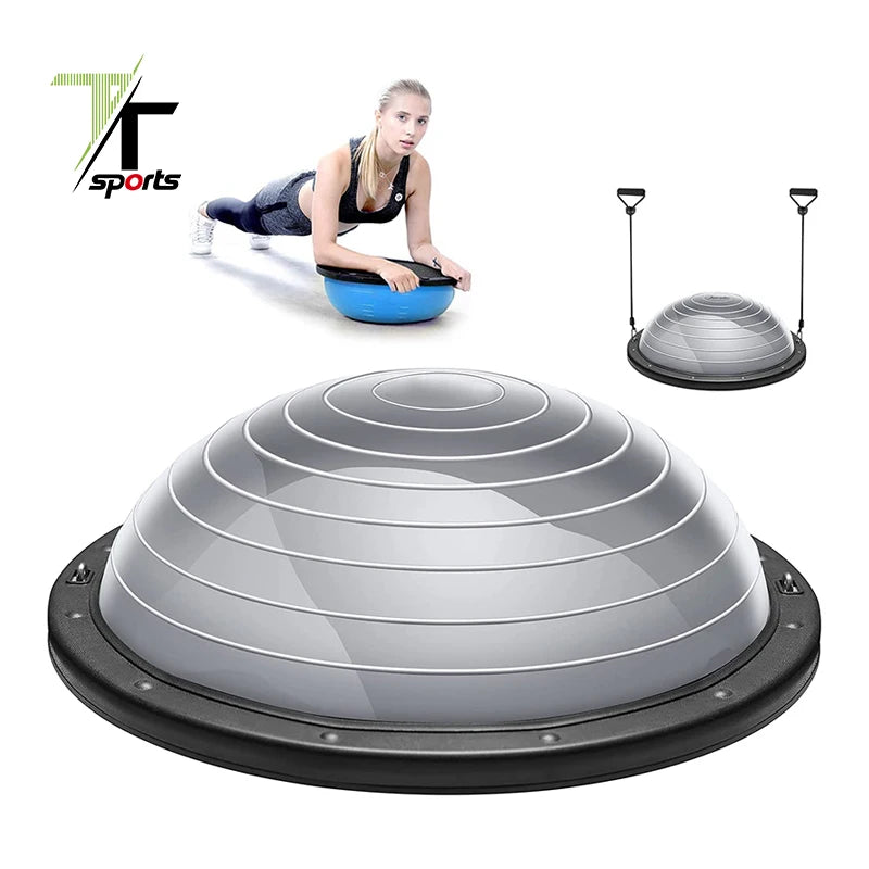 TTSPORTS 60cm Half Balance Ball With Tension Bands for Gym Yoga Pilates and Strength Training Home Use PVC Material
