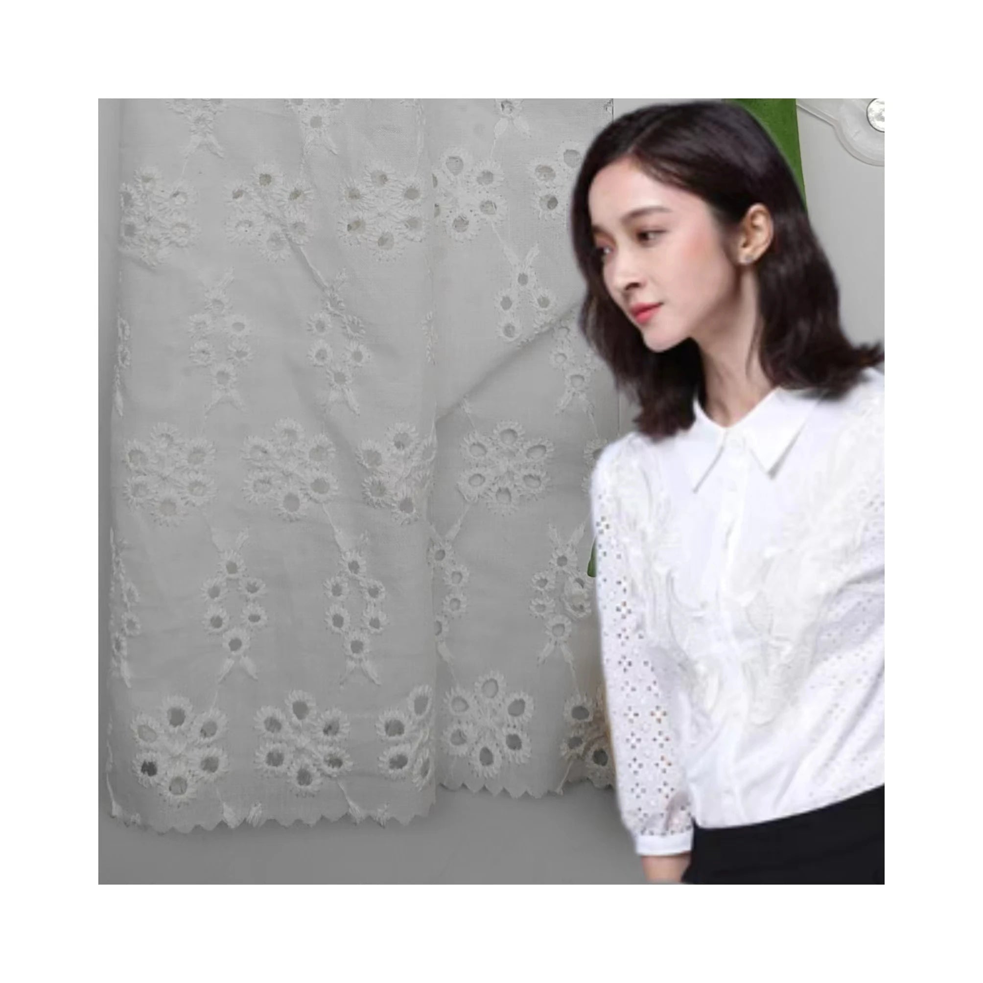 100% Embroidery Cotton Fabric Woven White Pink Wave Stripe Eyelet Embroidery Voile Lace Fabric Swiss Cotton for Girl's Dress