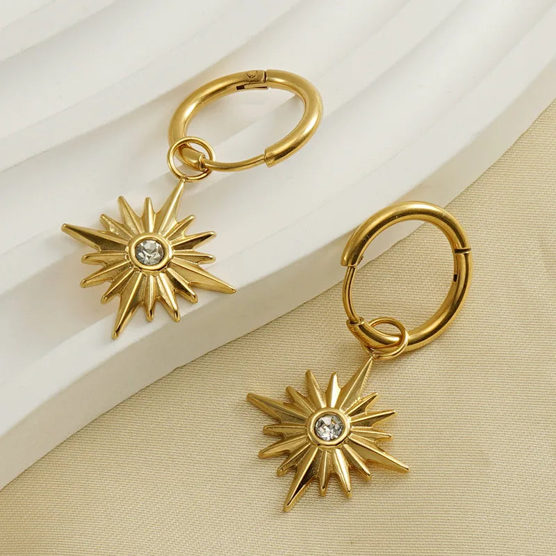BM Eco-friendly Hypoallergenic 18K Gold Stainless Steel Pendant Earrings Vintage Sunflower Earrings