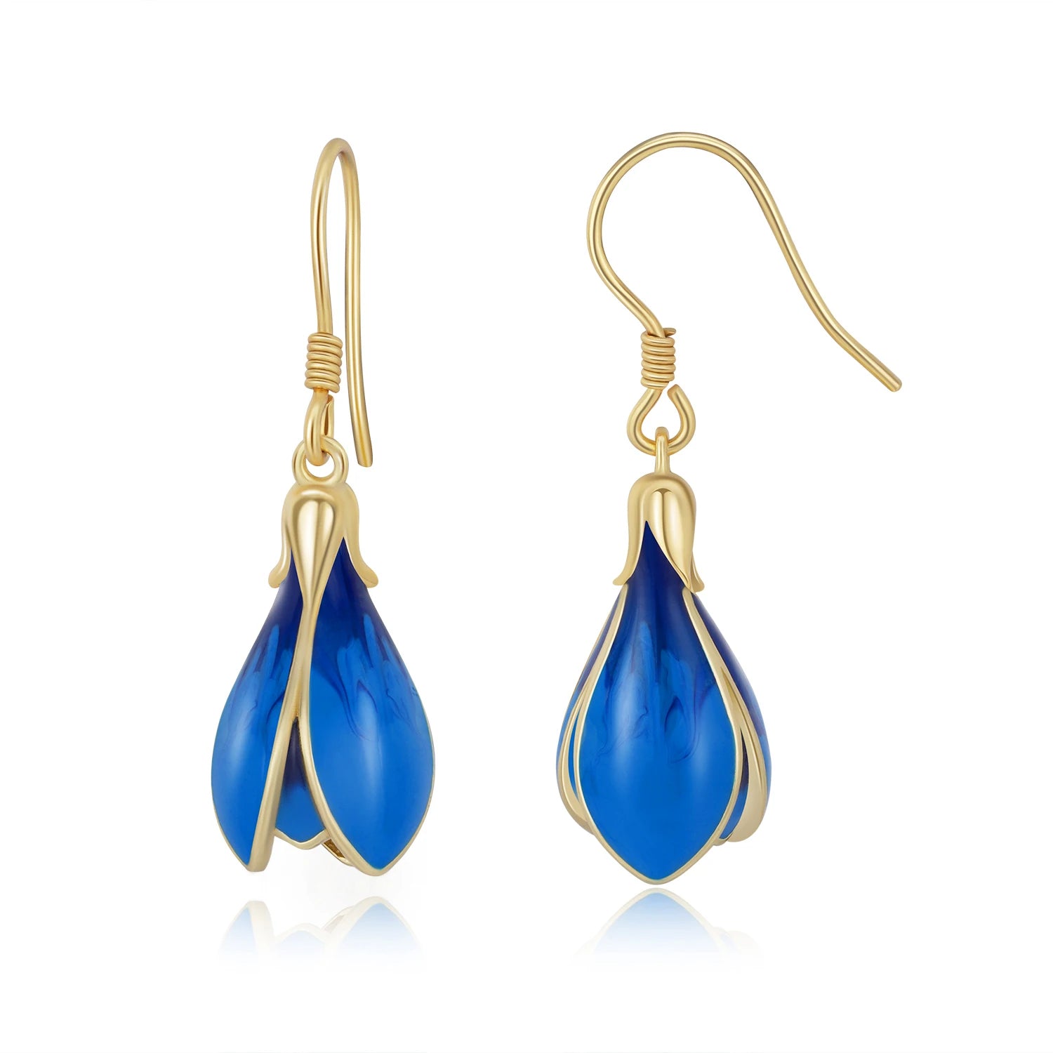 YBO 18K Gold Plated White Blue Tulip Pendant Earrings for Women Fine Jewelry for Wedding or Party Trendy Style