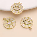 Women's 18K Gold Plated Zircon Round North Star Charm Religious Pendant for Necklace and Bracelet Making
