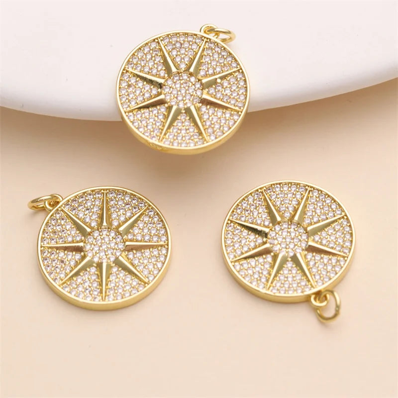 Women's 18K Gold Plated Zircon Round North Star Charm Religious Pendant for Necklace and Bracelet Making