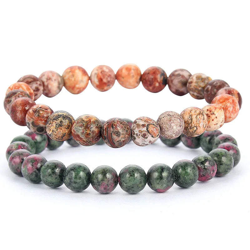 Factory Supply Hot Sale Rough Stone Bracelet Mossy Leopard Stone Beads Bracelet Praying Buddha Beads Bracelet