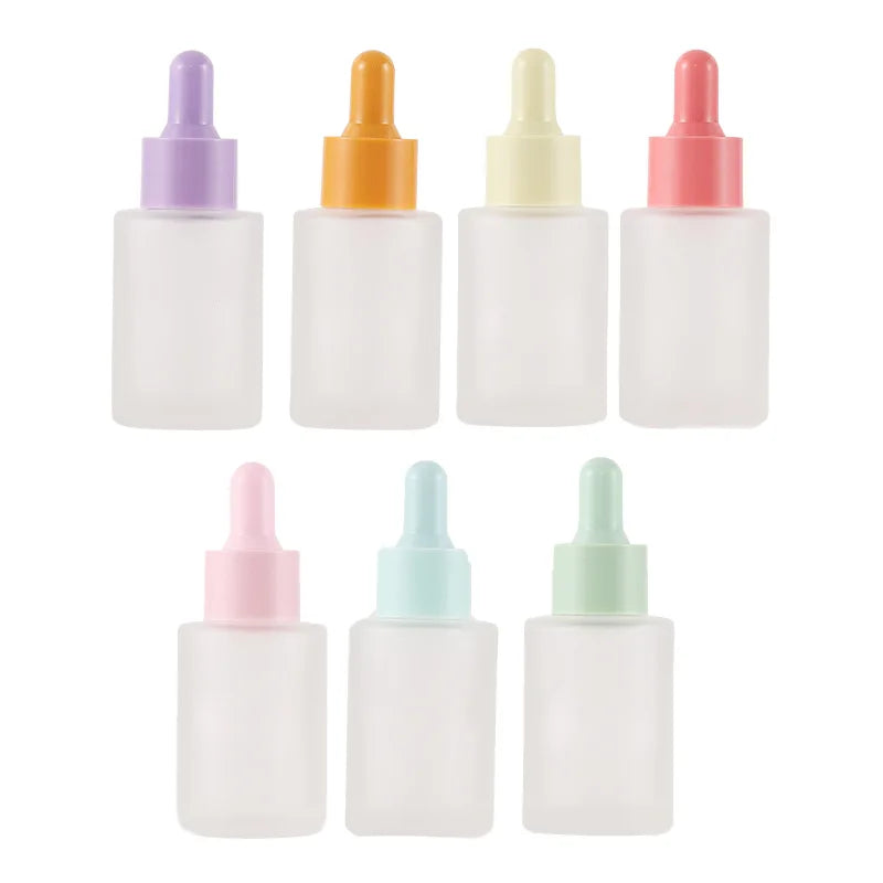 Empty 30ml Flat Shoulder Round Glass Dropper Bottle Frosted Perfume Dropper Bottles