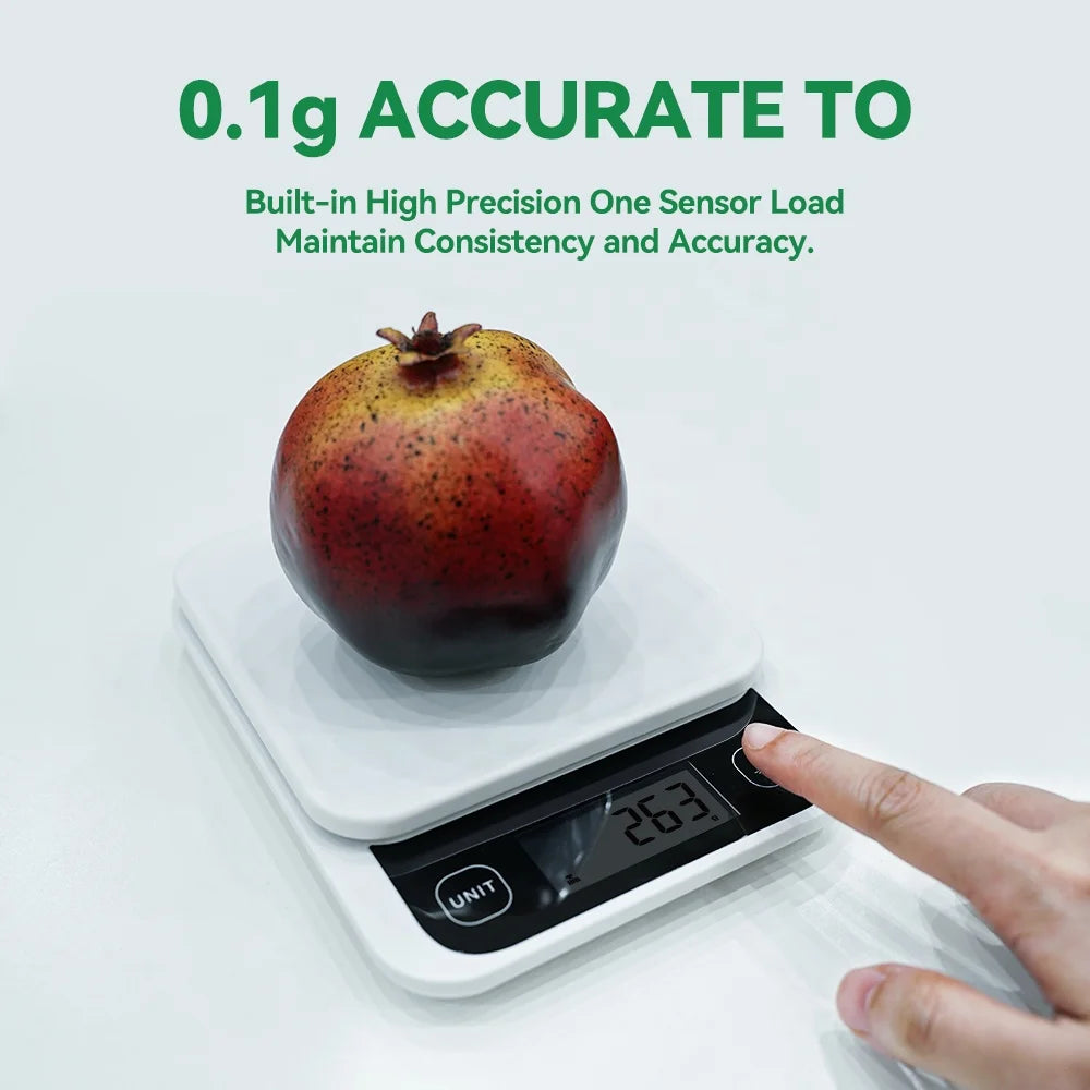 High-Accurate Digital Kitchen Scale Smart Electronic Food Weighing Tool LCD LED Display Plastic Battery Operated 0.1g Precision