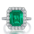 925 Sterling Silver Classic Style 10x12mm Green Simulated Emerald Ring with Rhodium Plating for Women's Wedding or Party