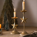 Handmade Star Design Iron Candle Stand Holder Gold Foil Custom Size Rustic Metal Candle Holder for Christmas Decoration Set of 2