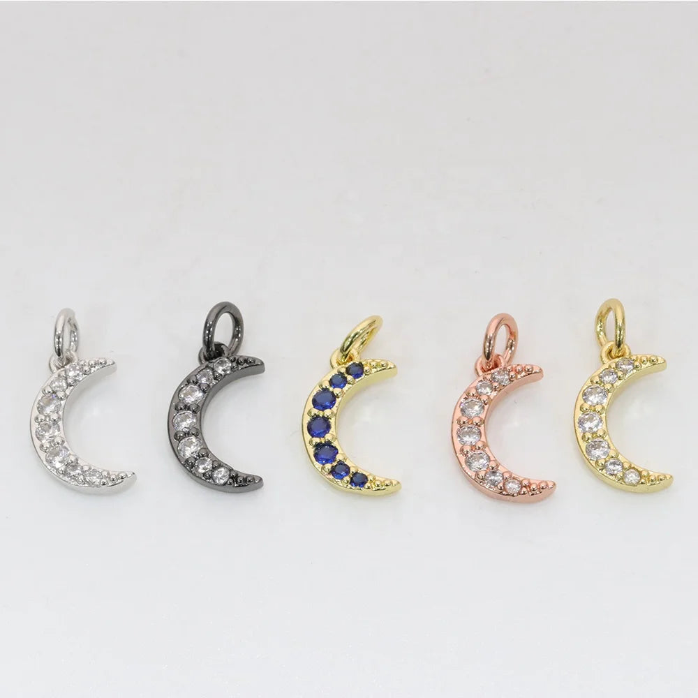 Wholesale Price Classic CZ Micro Pave Silver Plated Brass Moon Pendant for Jewelry Making