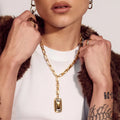 Ilona Hip Hop Jewelry Long Link Necklace Rectangle Charm Chain Stainless Steel Fashion Pendant Necklace
