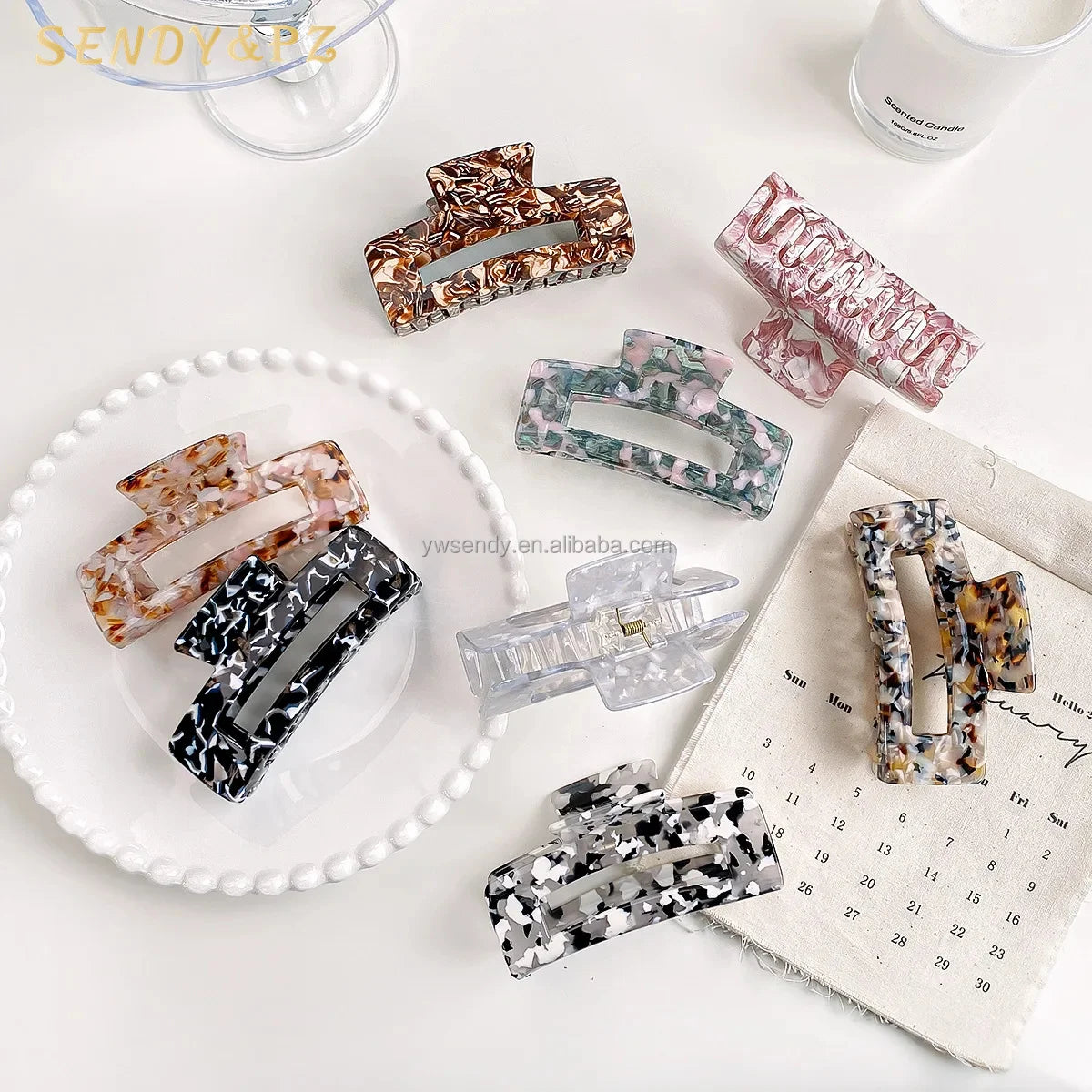Wholesale Korean Fashion Hair Accessories 10.5cm Large Hollow Simple Acetate Claw Clip Women square Versatile Claw Hair Clip