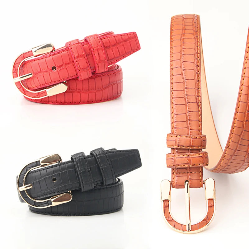 JULUN Ladies Belt Vintage Belts Women Croc Embossed Belt Multi-Color With Gold Buckle Classic Fashion Accessory