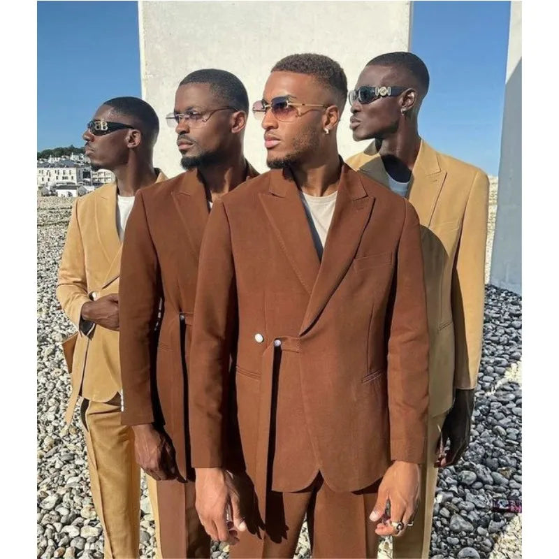 2025 New Arrival Men Suits Brown 2 Pcs Groom Formal Tuxedos for Wedding Party Prom Business Men Blazer Sets(Jacket+Pants)