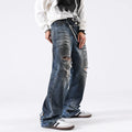 Men Vintage Fashion Make Dirty Dye to Wipe Dirty Wide Leg Baggy Jeans Men Ripped Fitting Straight Jeans Men Denim Designer Jeans