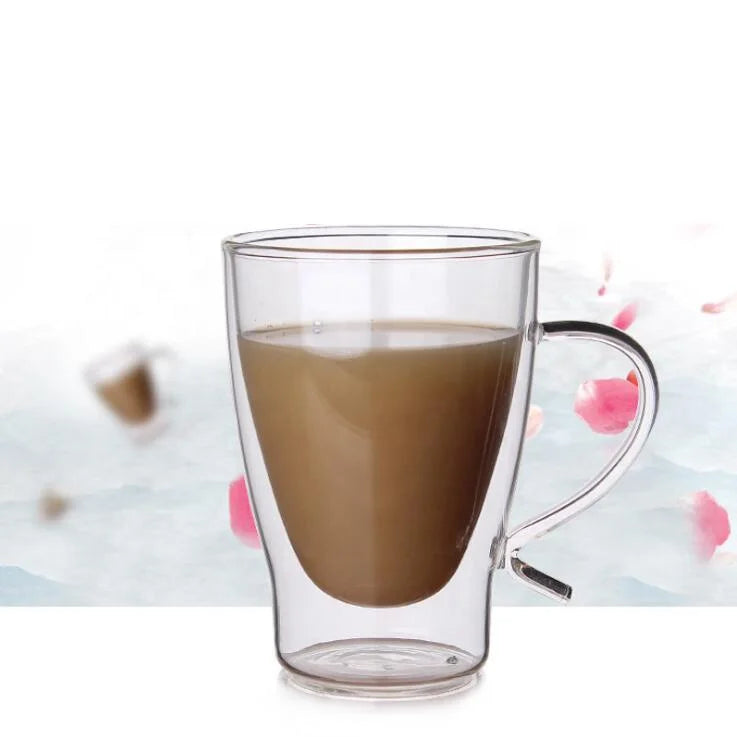 High Temperature Resistant Flower Tea Juice Cup High Borosilicate Double Wall Layer Glass Milk Cup