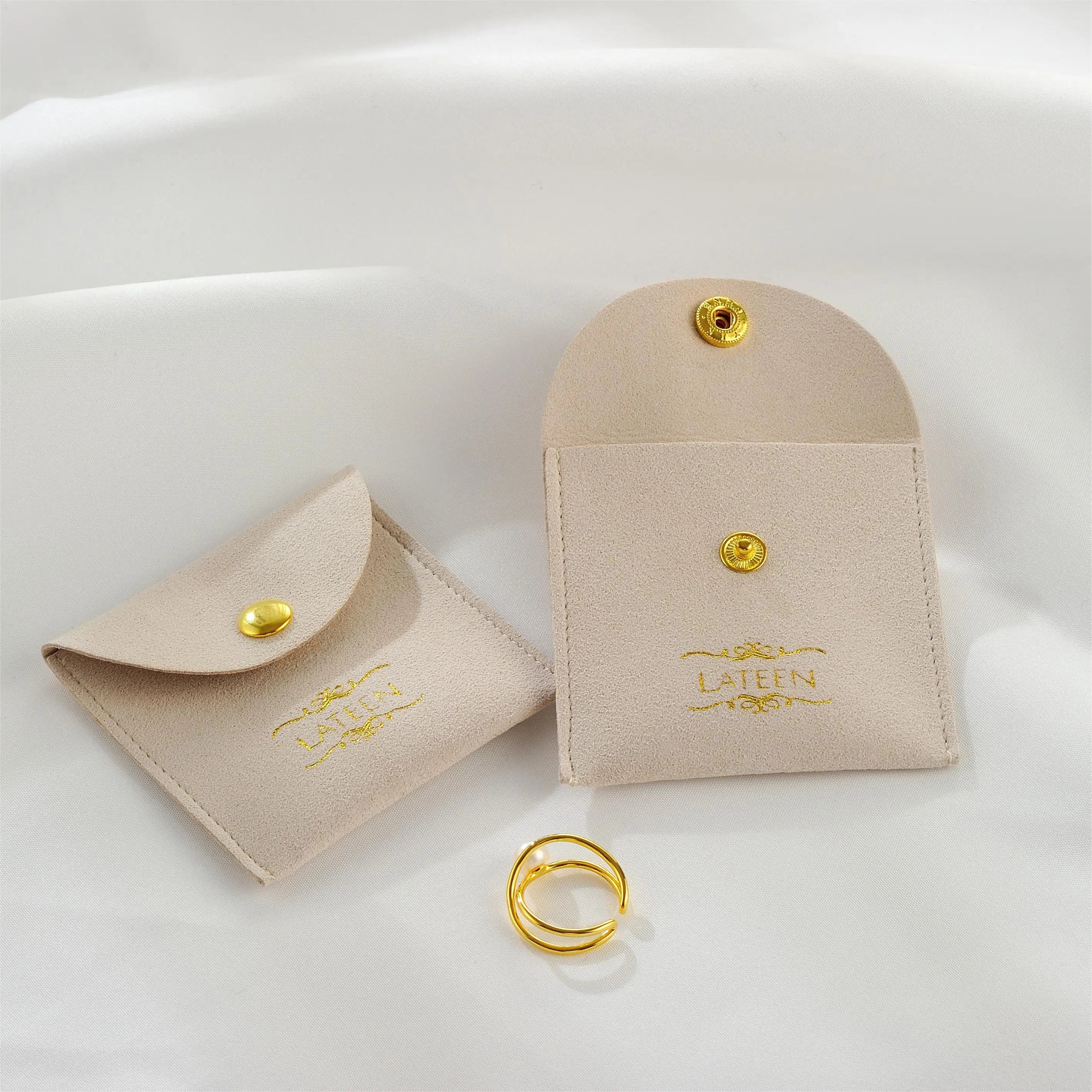Custom Microfiber Small Velvet Pouch Snap Button Bracelet Necklace Packaging Organizer Jewelry Container