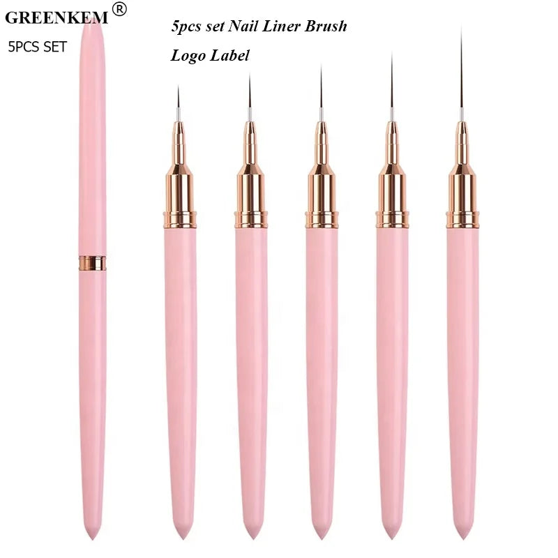 Professional 5Pcs Striping Set Gel Liner Nail Art Brush for Nail Salon Tool Pink Acrylic Nail Art Liner Brush Pen