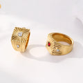 Hypoallergenic Stainless Steel Solitaire Diamond Men's Vintage Geometric 18k Gold Heart Band Ring