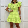 Fashion 2024 Spring New Round Neck Flying Sleeves Lace Patchwork Waist Short Dress Women