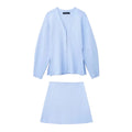 Women's Vintage Spring Two-Piece Set Side Vents Plain Knit Fitted Cardigan High-Waist Mini Skirt Woven Solid Pattern