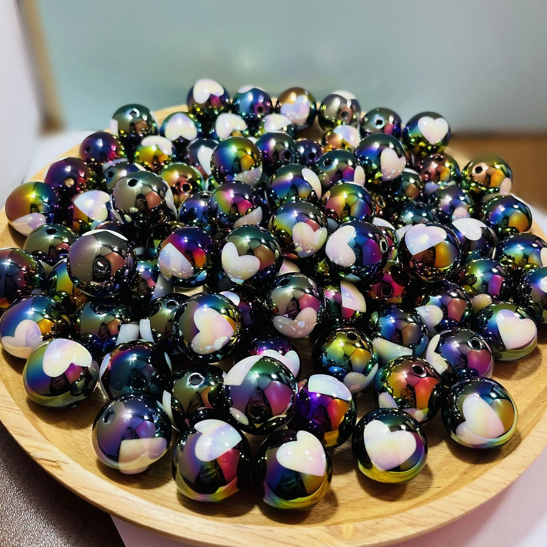 Electroplated Bicolor Round Bead Peach Heart Beads Acrylic Round Diy Plastic Handmade Accessories Beaded