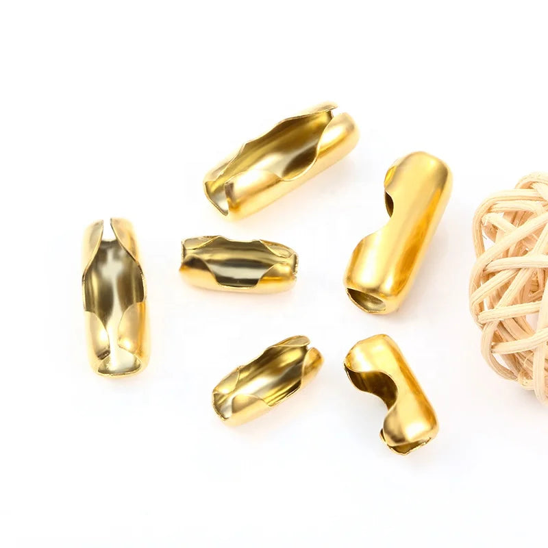 Stainless Steel Ball Chain Connector Clasps with Gold End Beads Crimp for DIY Jewelry Making Essential Findings Components