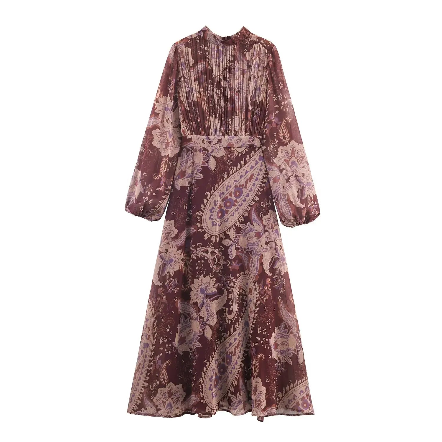 PB&ZA 2026 Spring New European and American Style Simple Design Print Retro Style Waist-cinching Dress