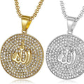 Trendy 18K Gold Plated Stainless Steel Pendant Necklace Inlaid Zircon for Christian Men Women Punk Style Muslim Necklace Chain