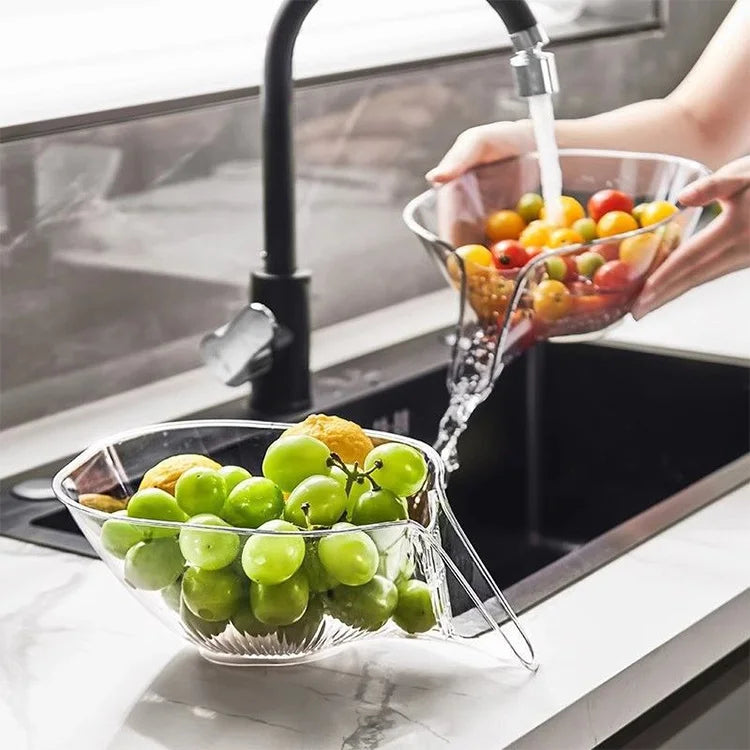 High Quality Multi-Functional Creative Kitchen PET Draining Basket Transparent Eco-Friendly Fruit Storage Tray Strainer