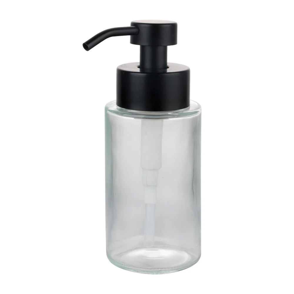 Longan Home Decoration 300 ml /9oz Frosted Clear Glass Foam Pump Bottle With Short Nozzle Soap Bottles With Foaming Pumps