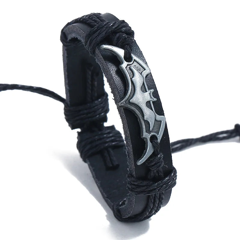 Fashionable Anime Peripheral Jewelry Vintage Metal Bats Charm Bracelet Handmade Wrap Adjustable Leather Bracelet