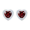 Fine Jewelry Cubic Zirconia Stud Earrings 925 Silver Red Heart Earrings