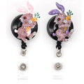 Crystal Rhinestone Pink Purple Retractable Rabbit Badge Reel Animal ID Retractable Accessory with Clips