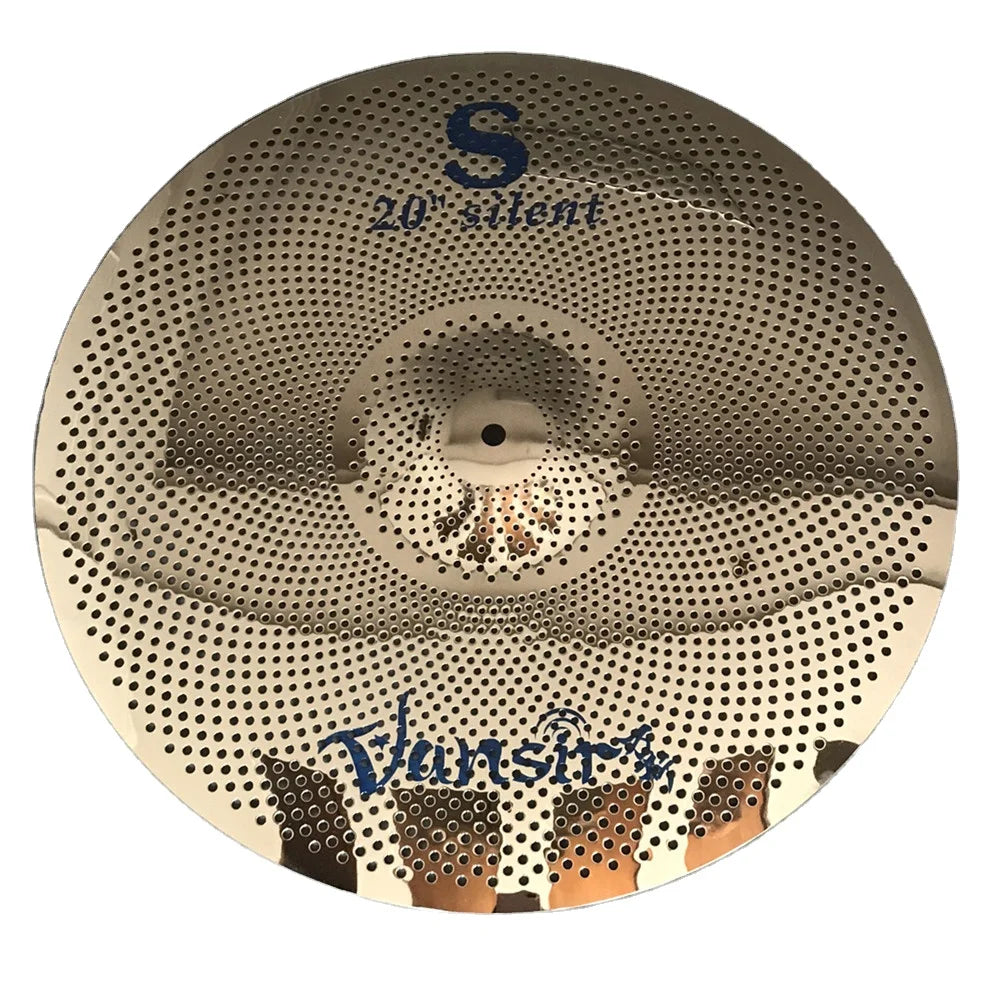 Vansir Stainless Steel Alloy 20" Low Volume Silent Mute Cymbal 20RIDE Silver Finish for Practice Drumsets Beginners
