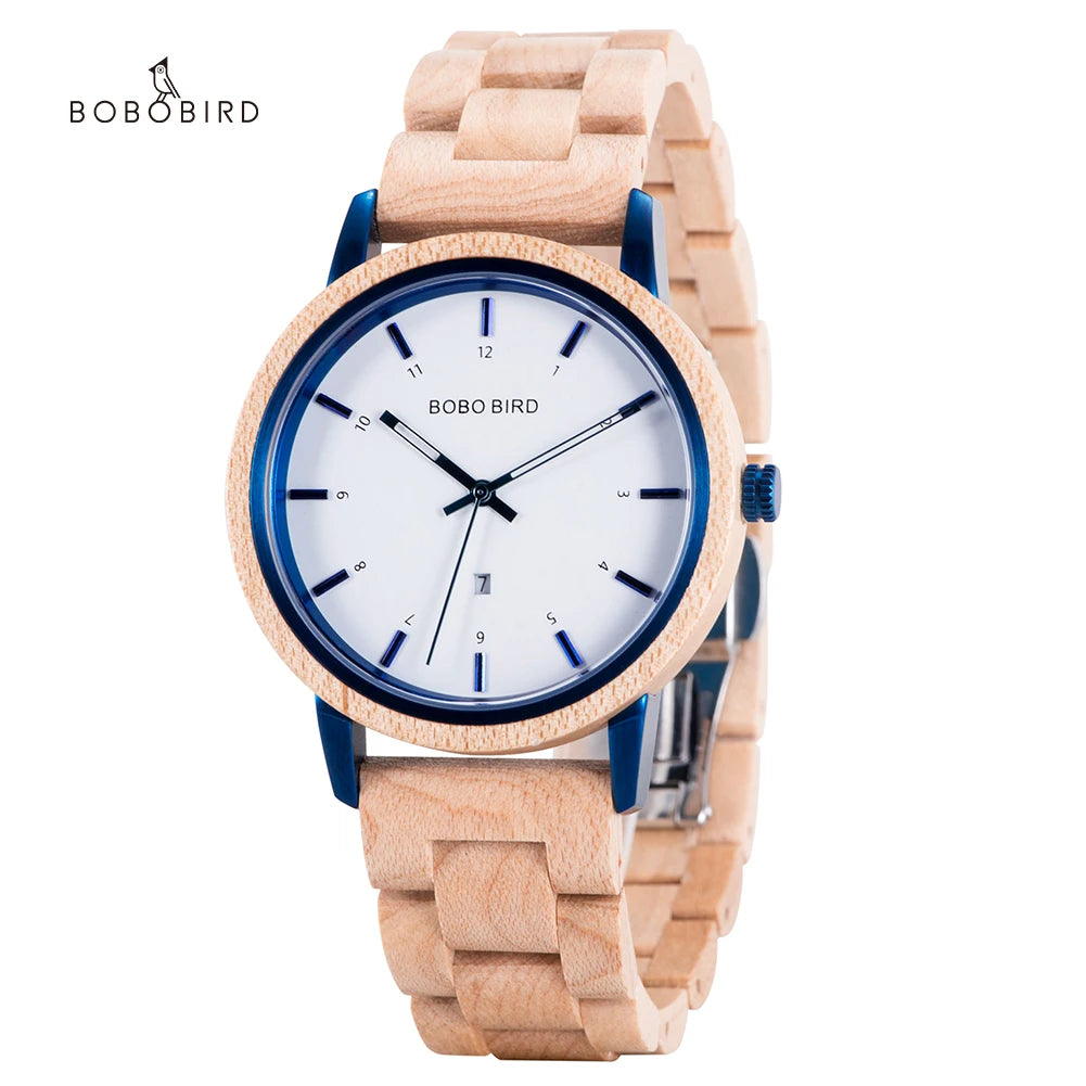 BOBO BIRD Factory Supply Unisex Wood Japan Watch Men Women's Fashionable Maple Wooden Watches 40mm Dial Display 20mm Band Width