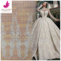 2020 New Classy Ivory Beaded Sequined Embroidery Bridal Mesh Lace Fabric for Eco-Friendly Luxury Wedding and Party Dresses